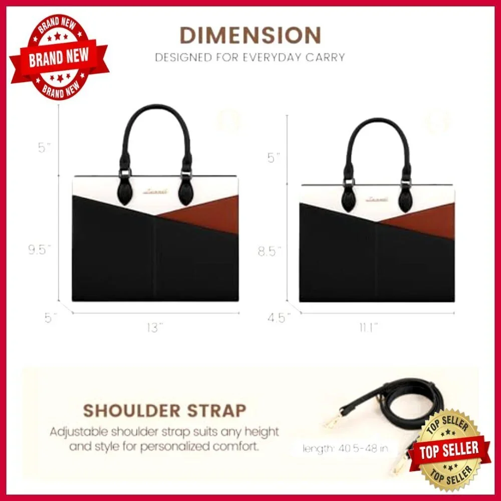 Large PU Leather Satchel Tote with Adjustable Strap, 6 Pockets